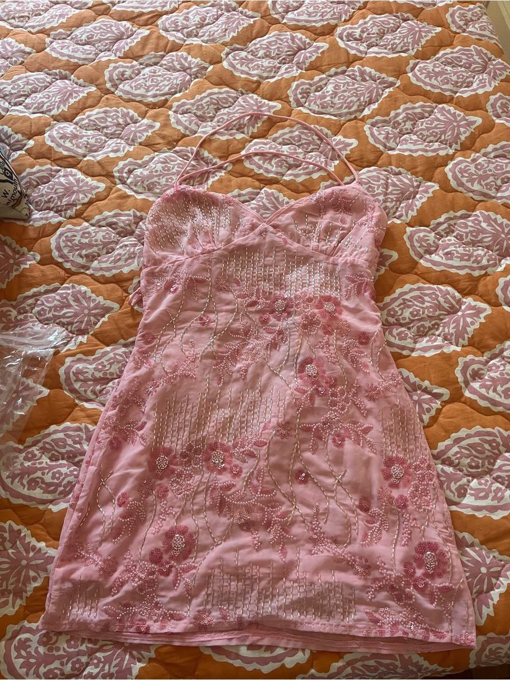 Pink Beaded Floral Slip Dress - Women
